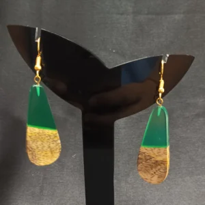 Geometric Wooden Resin Dangle Earrings