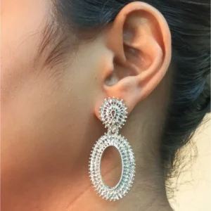 Elegant Silver-Tone Oval Dangle Earrings