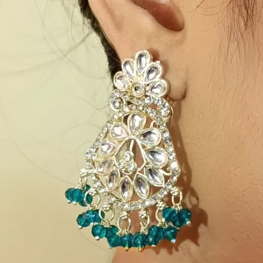 Gold-Plated Kundan Jhumka Earrings For Women - Dark Green