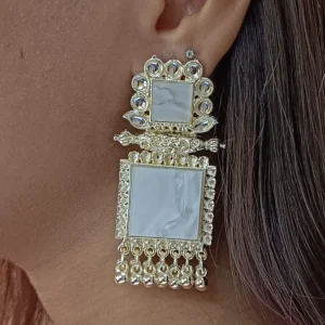 Gold-Toned Resin Square Drop Earrings