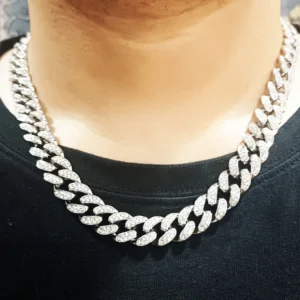 Silver-Tone AD Studded Curb Chain