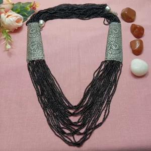 Multi-Layer Black Bead Matinee Necklace