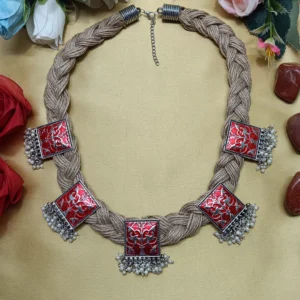 Red Color Meenakari Pearl Jute Necklace