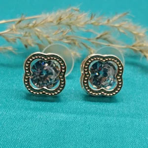 Elegant Gold-Tone Clover Crystal Earrings