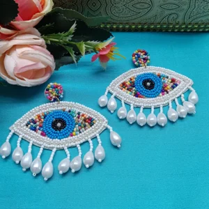 Handmade Beaded Evil Eye Dangle Earrings