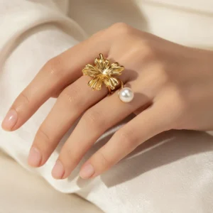 Gold-Tone Floral Layered Petal Ring