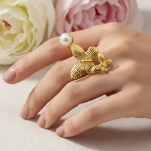 Dual Butterfly Adjustable Gold-Tone Ring