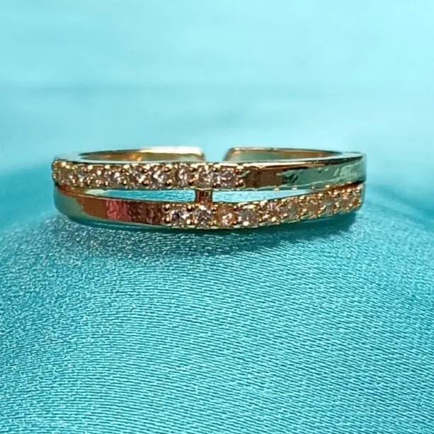 Gold Tone Open Ring with Clear Crystal