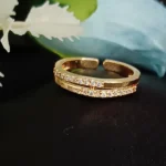 Gold Tone Open Ring with Clear Crystal