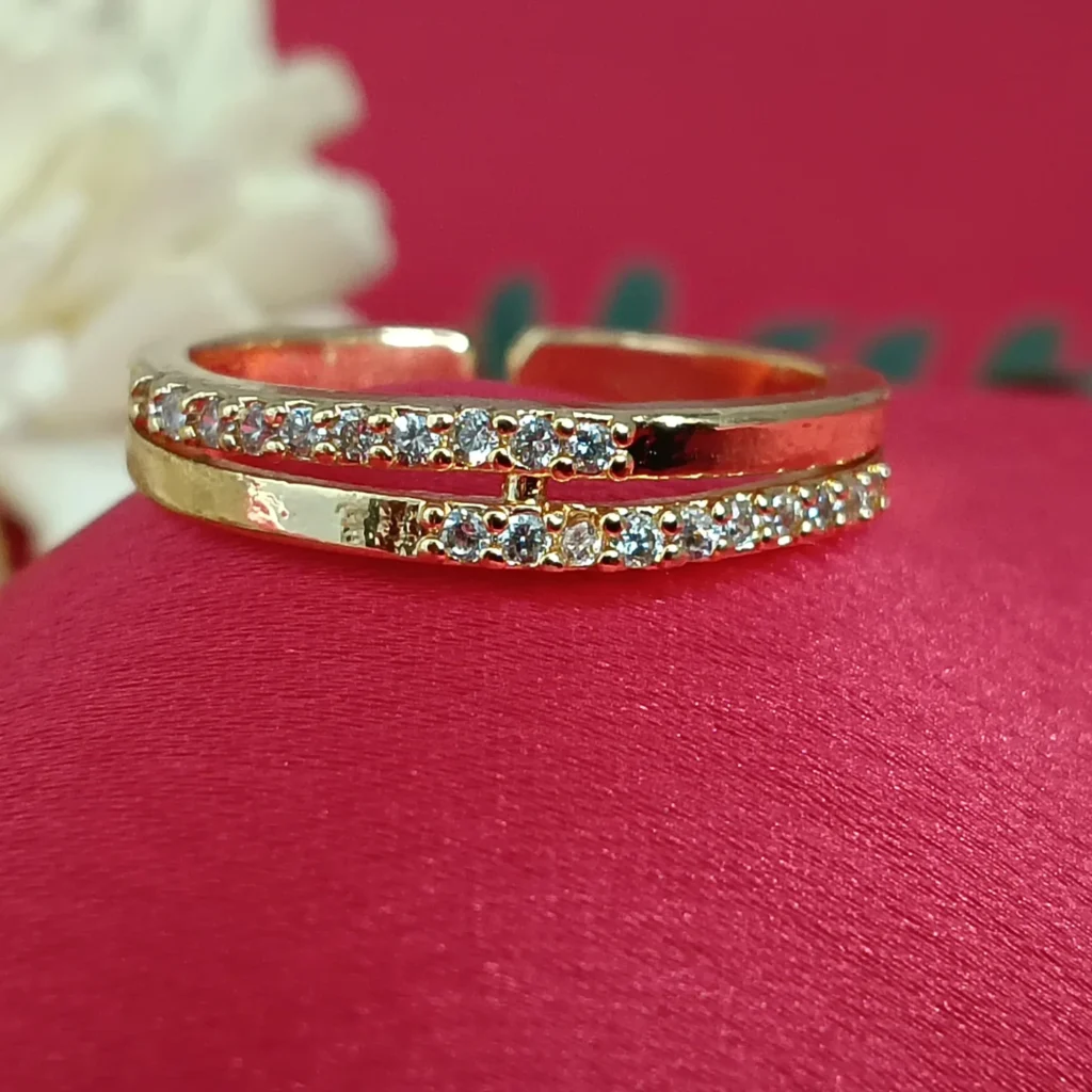 Gold Tone Open Ring with Clear Crystal