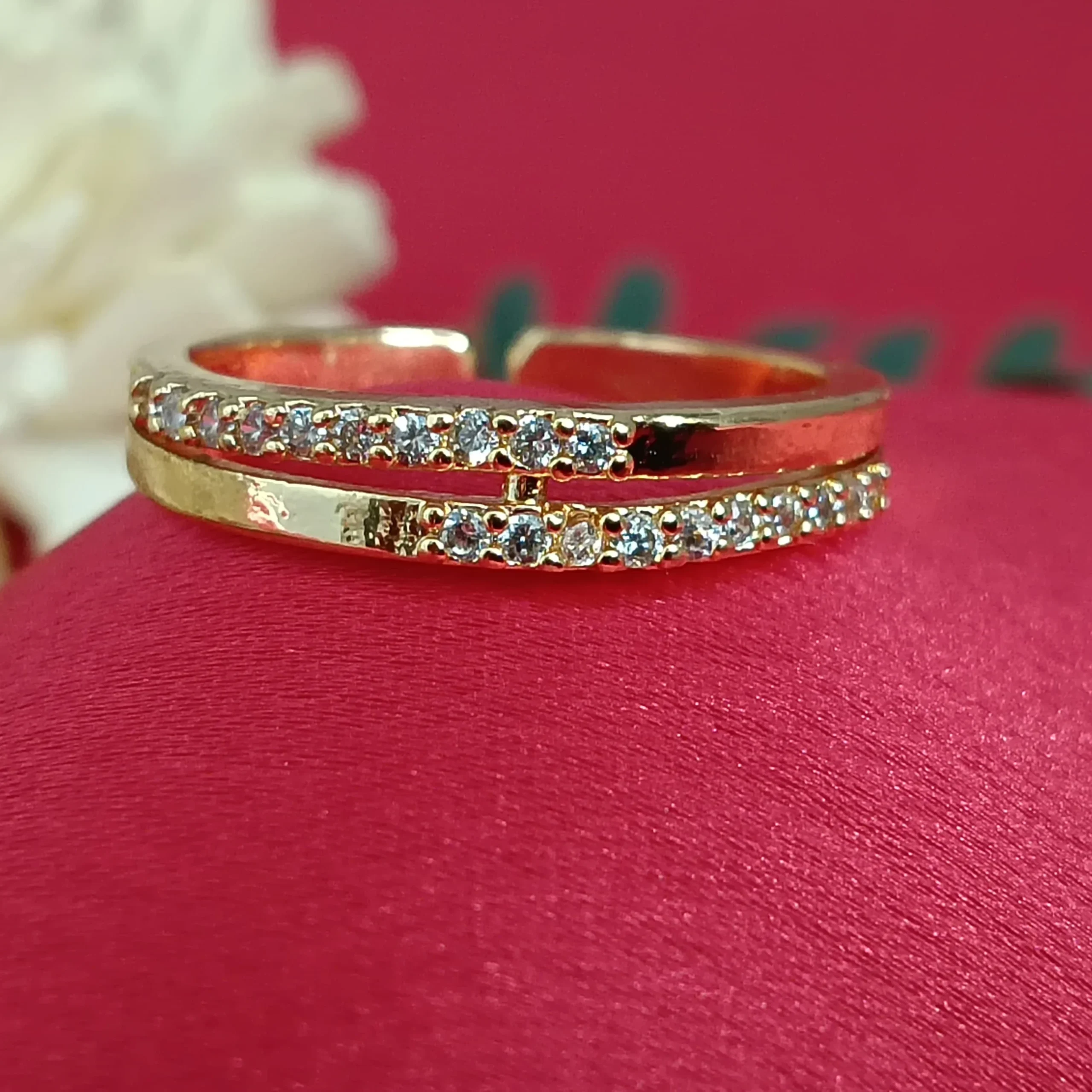 Gold Tone Open Ring with Clear Crystal
