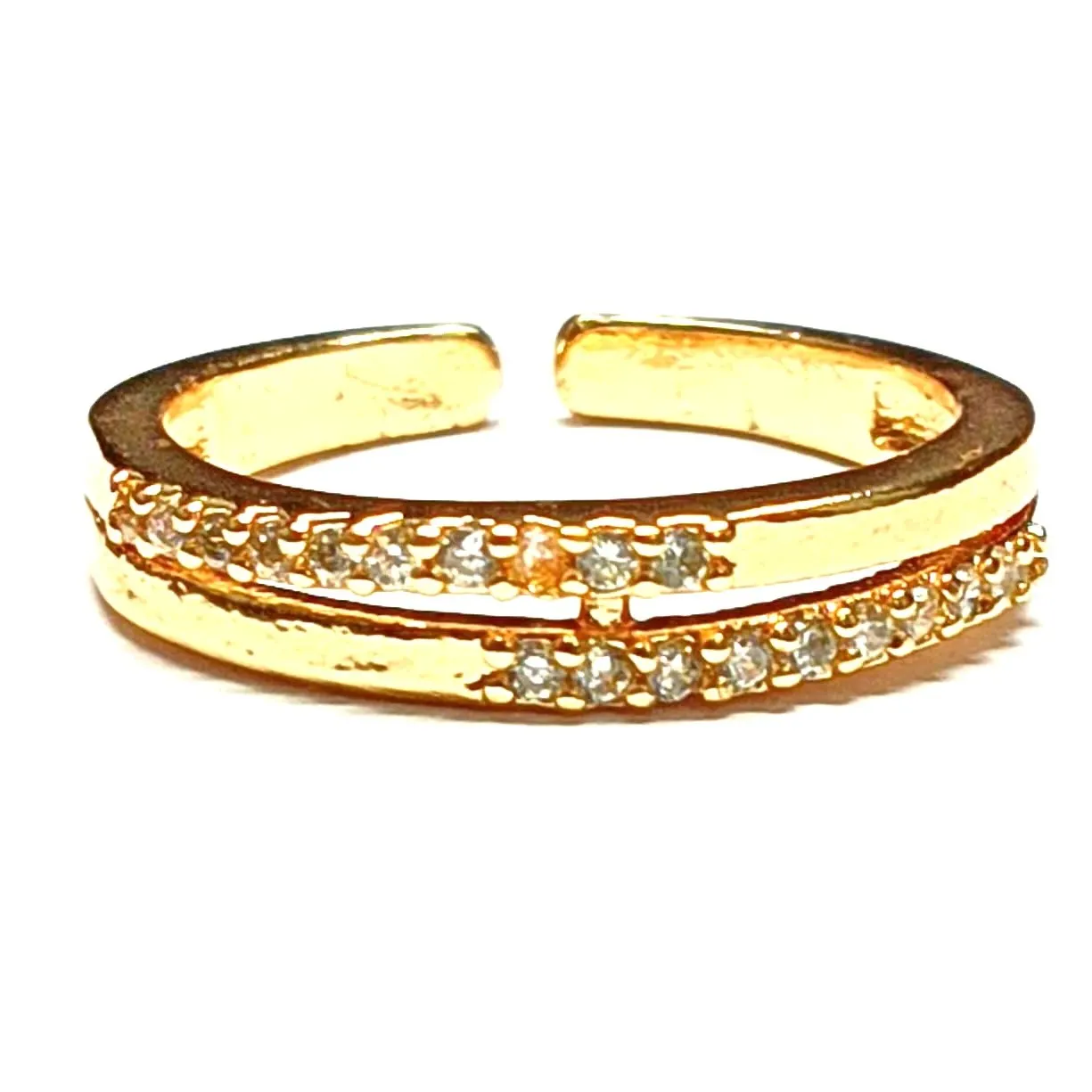 Gold Tone Open Ring with Clear Crystal