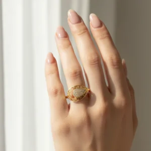 Gold-Tone Teardrop Ring for Women