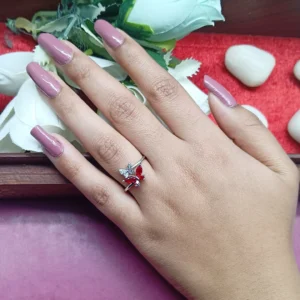 Silver-tone Bold Red Butterfly Ring