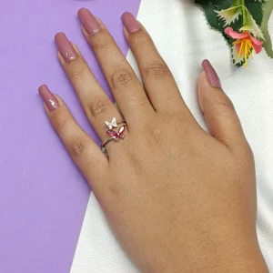 Graceful Pink Butterfly Fashion Ring