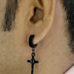 Men's Black Crucifix Hoop Earring