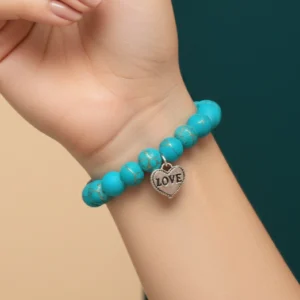 Turquoise Beaded Bracelet with Heart Charm