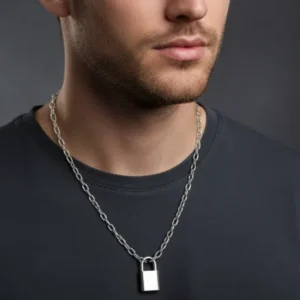 Men Silver-Tone Padlock Pendant