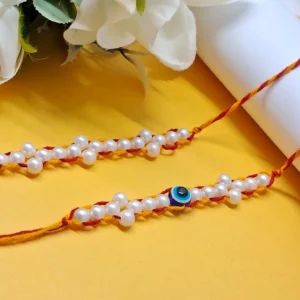 Pearl Rakhi for Brother with Evil Eye Bead