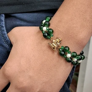 Green & White Beaded Rakhi with Lord Ganesha