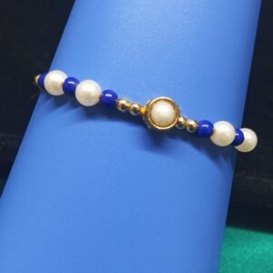 Elegant Blue & White Pearl Rakhi for Brother