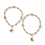 Gold-Tone Beaded Anklet With Elephant Charms