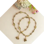 Gold-Tone Beaded Anklet With Elephant Charms