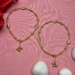 Gold-Tone Beaded Anklet With Elephant Charms