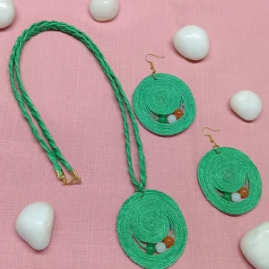 Handcrafted Green Jute Jewelry Set