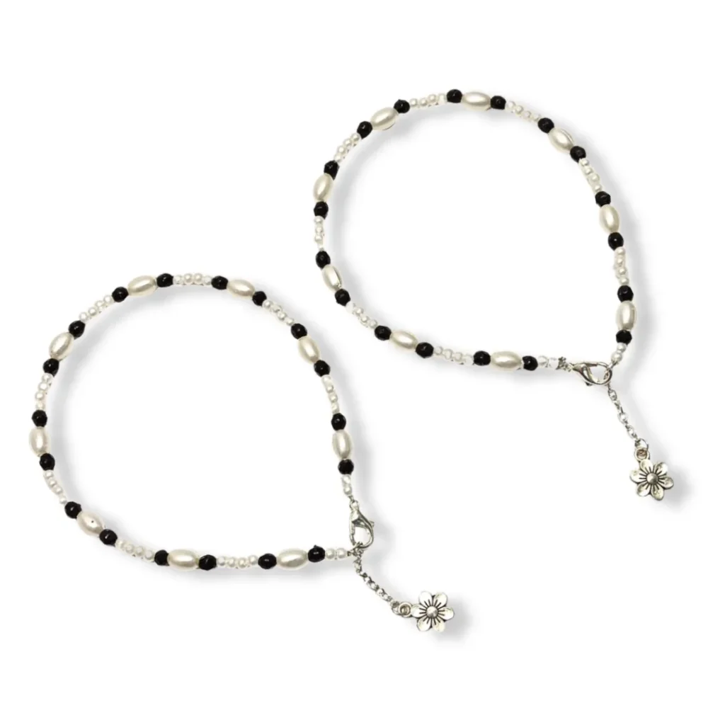 Dual-tone Black & White Beaded Anklet