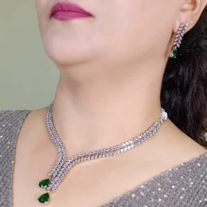 Green Teardrop American Diamond Jewelry Set