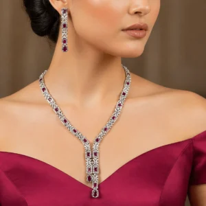 Premium Silver-Tone V-Drop Necklace Set
