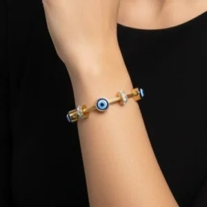 Stylish AD Gold-Tone Bracelet With Evil Eye