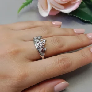 Graceful Cz Silver-Tone Crown-Style Ring