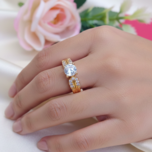 Statement Cz Gold-Tone Ring With Round-Cut