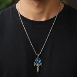 Statement Silver-Tone Blue Eye Pendant