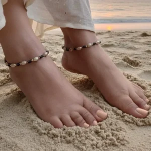 Handmade Rose-Gold & Black Beaded Anklets
