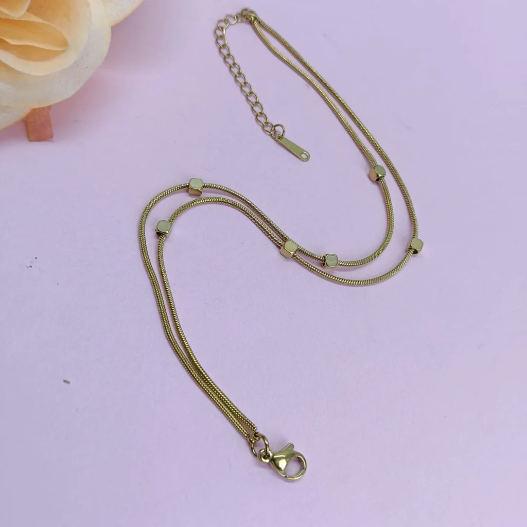 Gold-Tone Layered Chain Anklet for Women