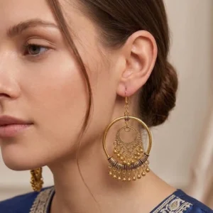 Ethnic Gold-Tone Hoop Dangle Earrings