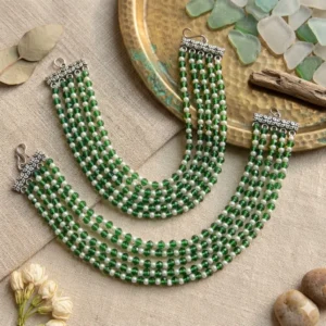 Green & White Bead Layered Ear Jewelry