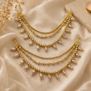 Gold Tone Beaded Layered Ear Chain Set