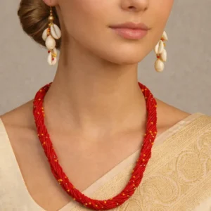 Handmade Red Jute Layered Necklace Set
