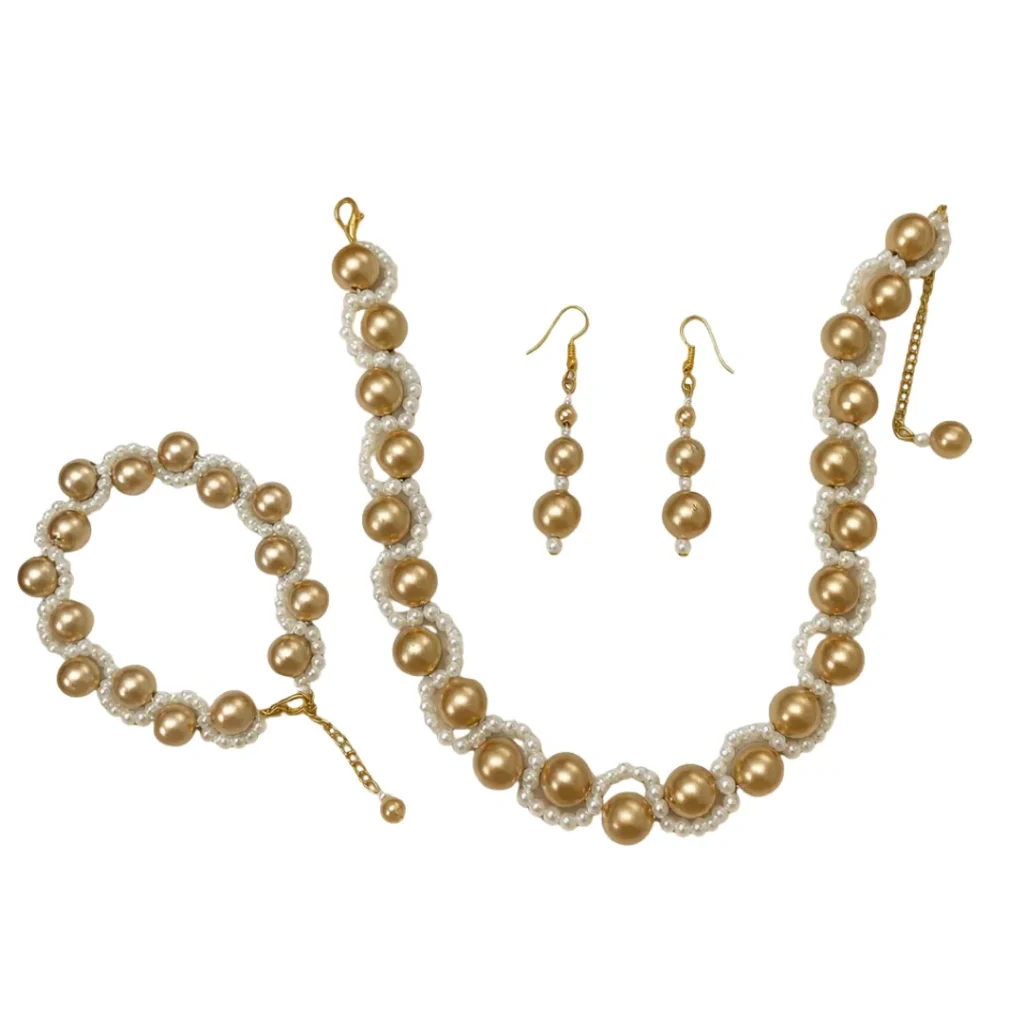 Classic Gold-Tone White Beaded Jewelry Set