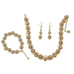 Classic Gold-Tone White Beaded Jewelry Set
