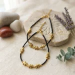 Black Beaded Anklet With Gold-Tone Charm
