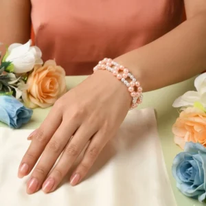 Elegant Dual-Tone Beaded Floral Bracelet