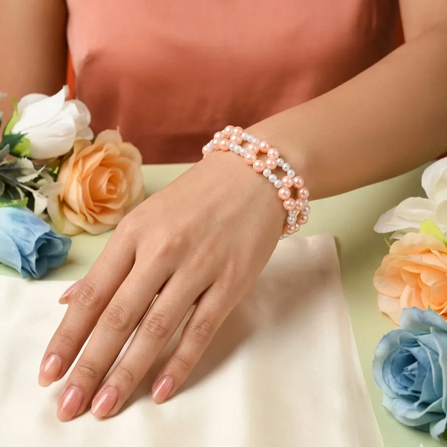 Elegant Dual-Tone Beaded Floral Bracelet
