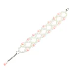 Handmade Peach & White Beaded Wide Bracelet