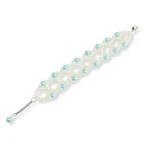 White & Pastel Blue Beaded Wide Bracelet