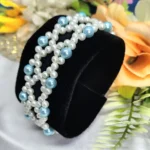 White & Pastel Blue Beaded Wide Bracelet